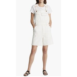 New SLVRLAKE Sz XS Short Overalls‎ Off White Denim Copper Trim Buckle Romper NWT